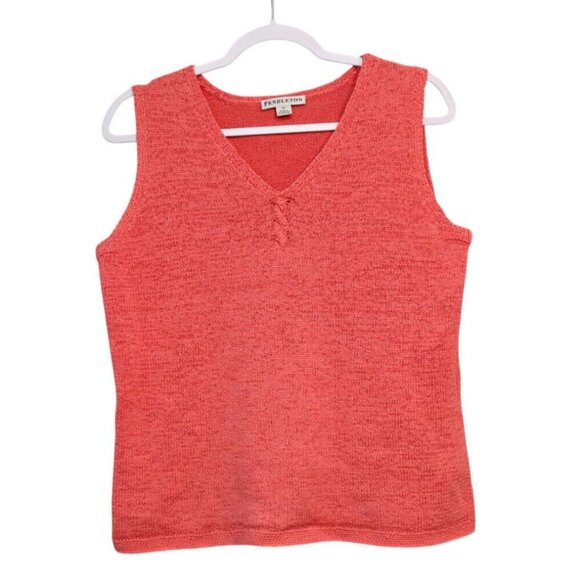 Pendleton Sleeveless Sweater Size Medium Pink Coral Open Knit Preppy Beach Tank - Picture 1 of 11